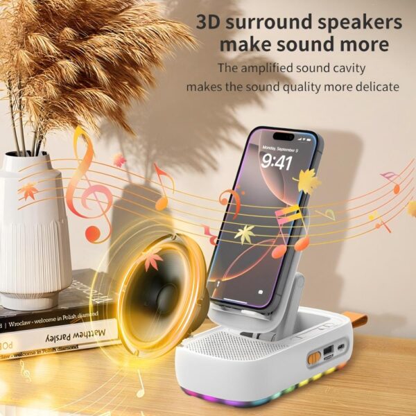 Cell Phone Stand with Wireless Bluetooth Speaker and Anti-Slip Base HD Surround Sound Perfect for Home and Outdoors with Bluetooth Speaker for Desk Compatible with iPhone/ipad/Samsung Galaxy - Image 6